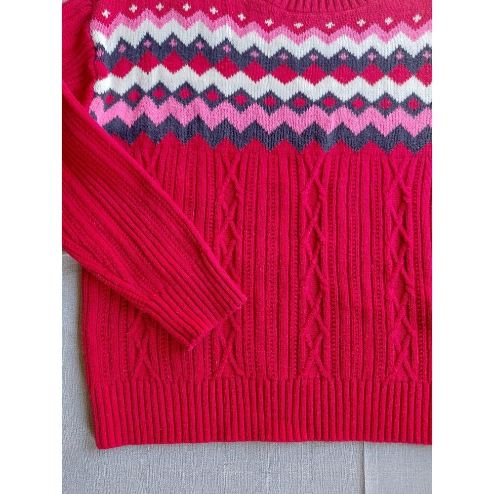 Chaps Fair Isle Cable Knit Sweater Top Med Pullover Crew Neck Soft Cozy Winter - Picture 4 of 10